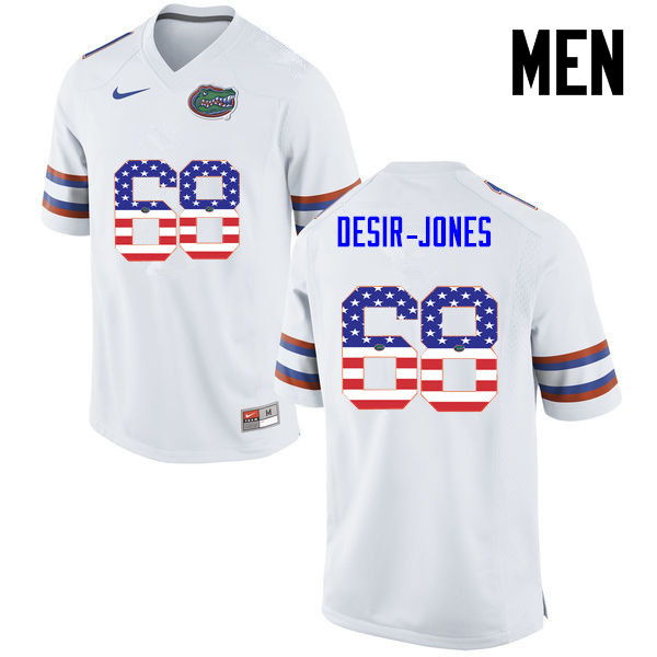 Men Florida Gators #68 Richerd Desir-Jones College Football USA Flag Fashion Jerseys-White